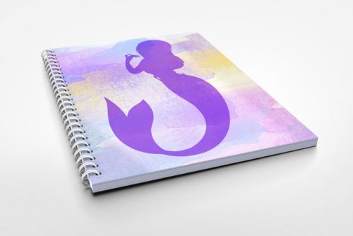 notebook with mermaid cover design